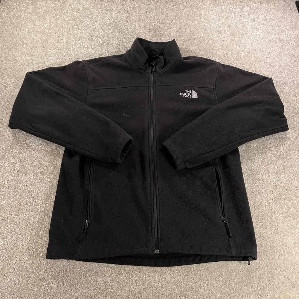The North Face Fleece Jacket Mens Medium Black Full Zip Mock Neck Logo